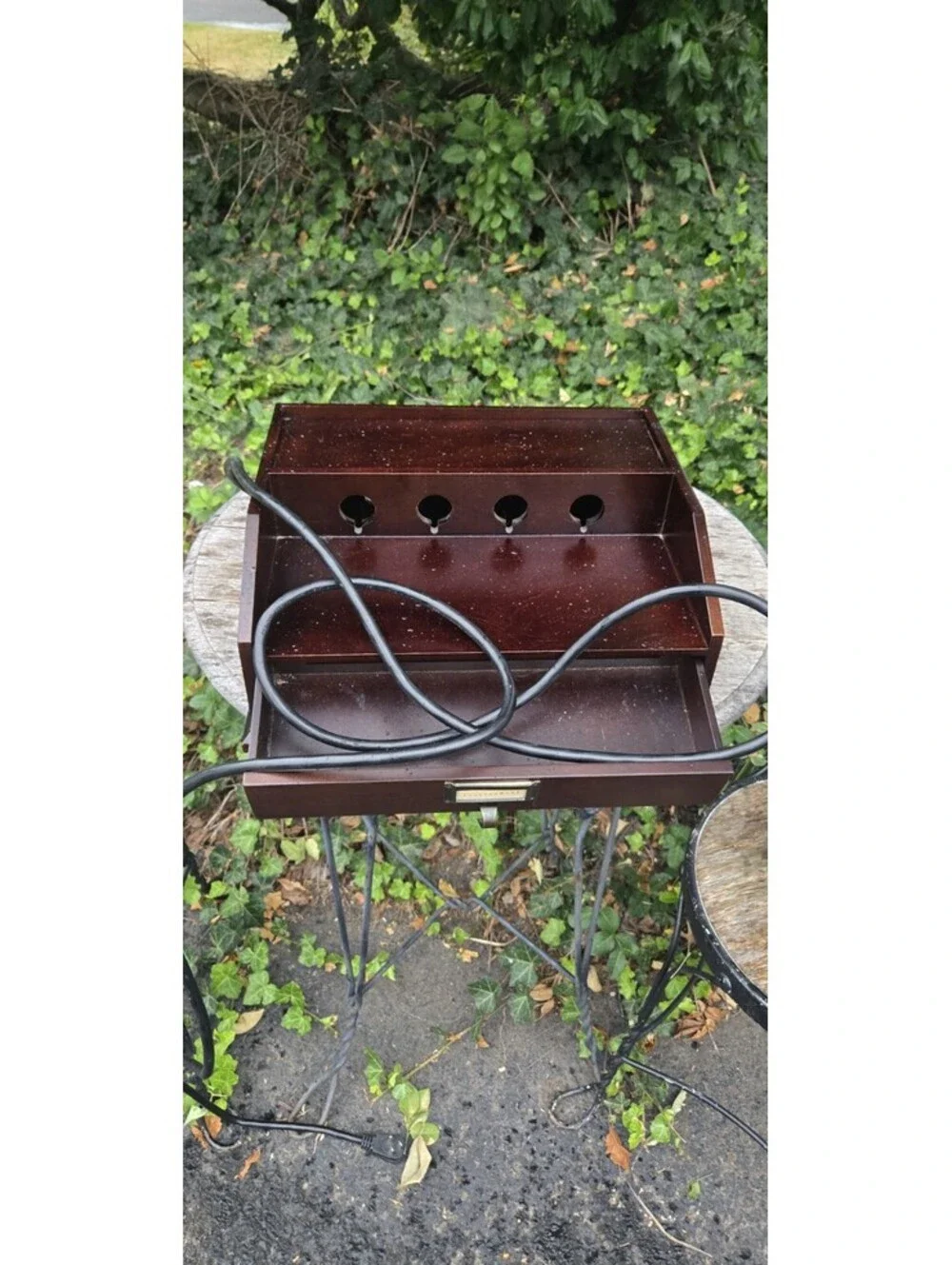 Pottery Barn Dark Wood Charging Station Desk Organizer Storage Drawer 6 Outlets